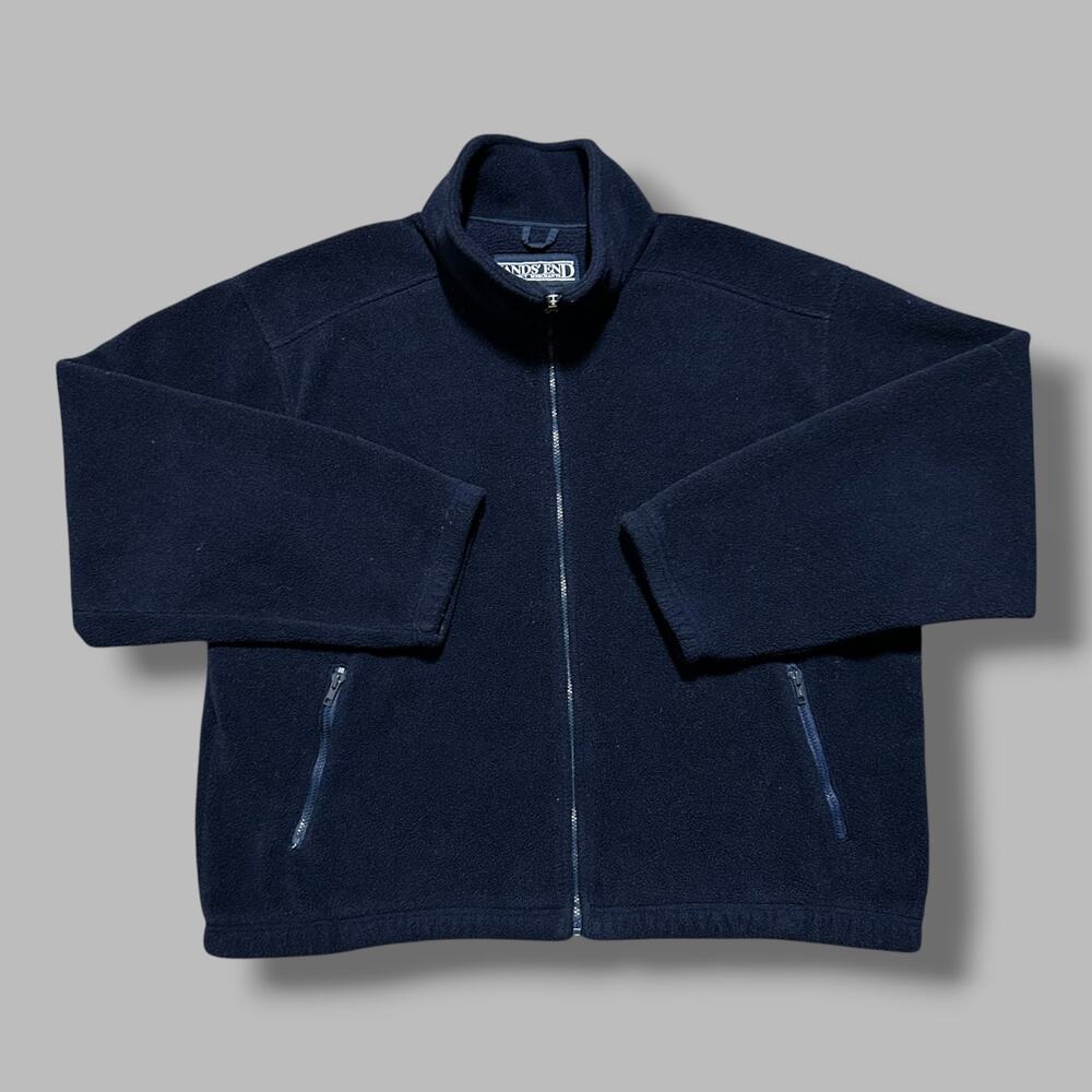 Vintage Lands End Fleece Jacket Polartec Full Zip 90s Navy Blue Mens XL